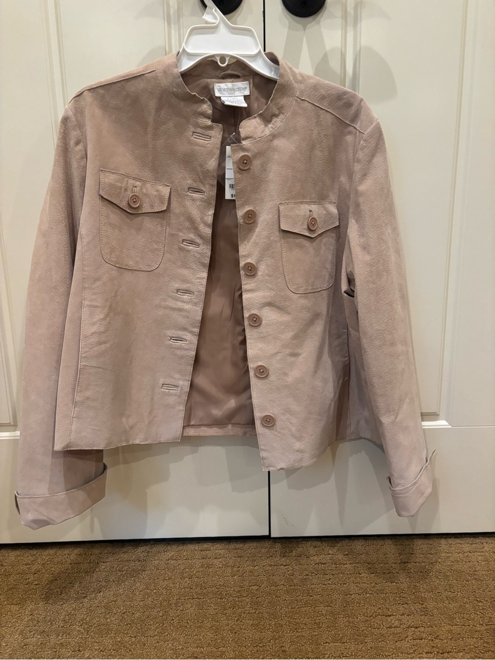 Worthington Blush Pink Suede Button-Front Jacket
